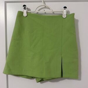 Zara Bright Lime Green Asymmetrical Skort With Side Slit Size Small Women’s NWOT